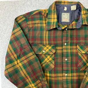 80s Outdoor Exchange Green Plaid Heavyweight Button Down Shirt 35-0410 Large